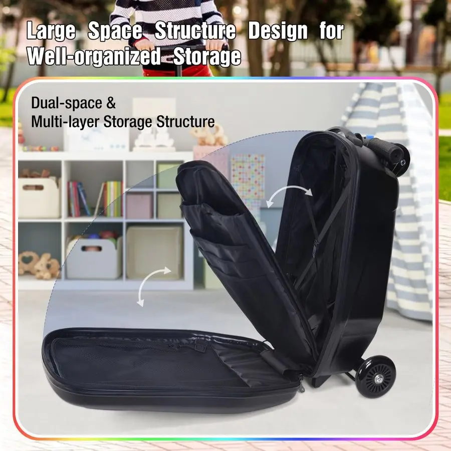 Maleta de scooter para niños, equipaje de paseo 2 en 1 con ruedas para niños y niñas de 415 años, carcasa dura plegable y liviana