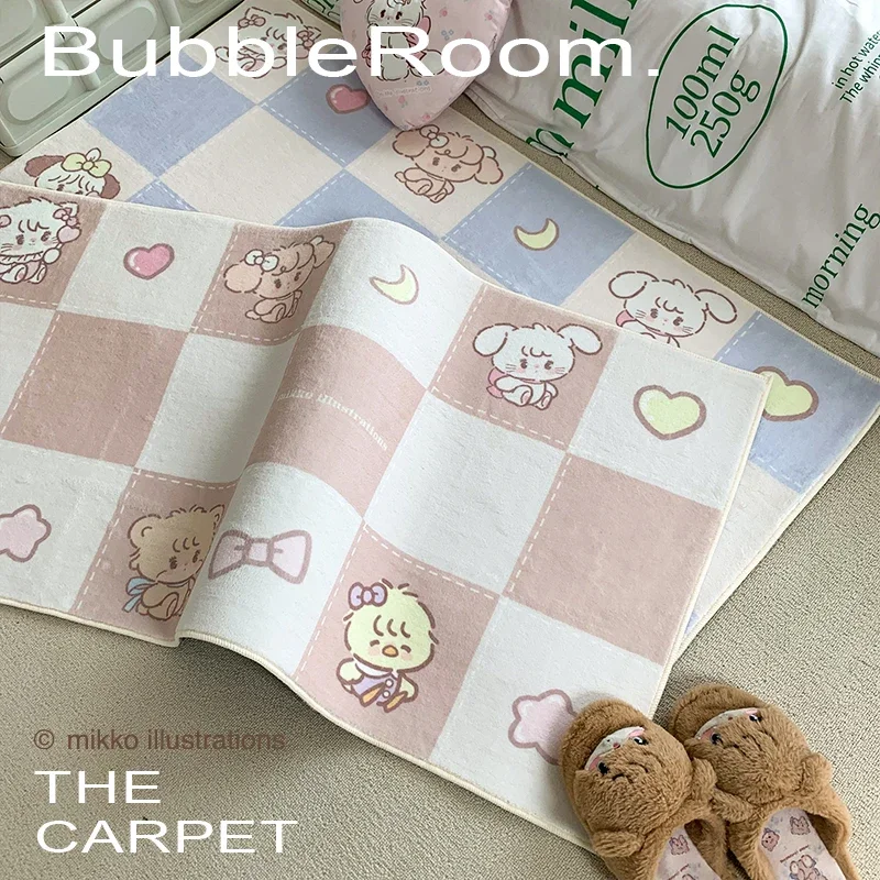VIKAMA Bubble Capsule Carpet, Bedside Anti-slip Blanket, Cute Checkered Cat, Bedroom Mirror Front Blanket, Home Decoration