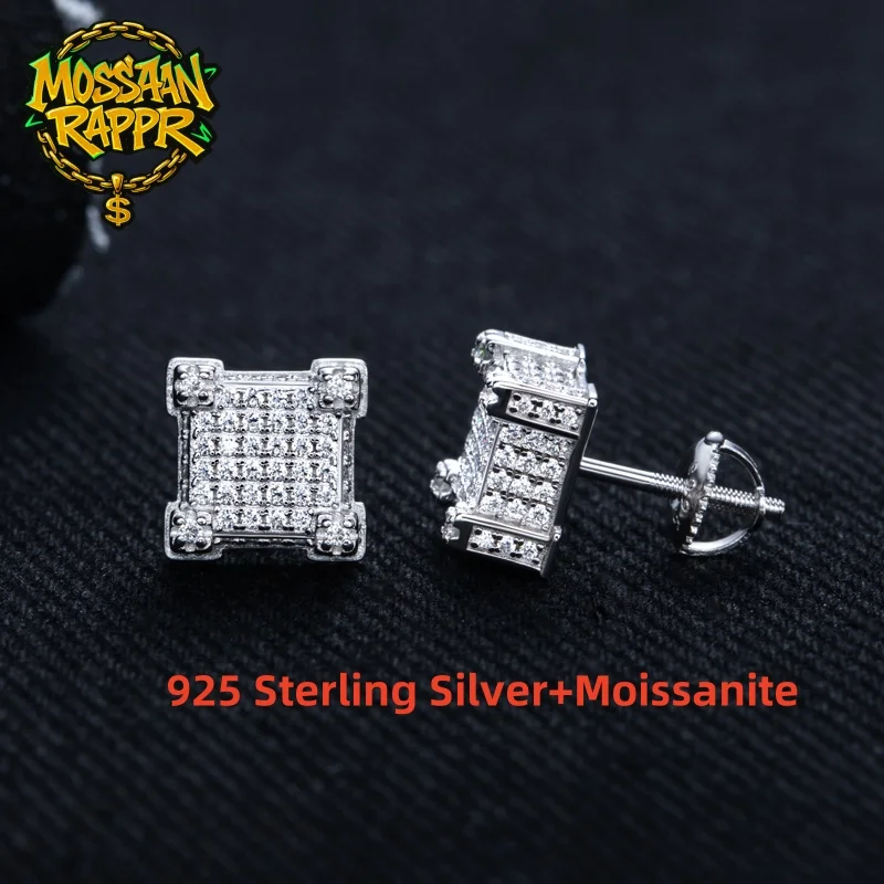 

MossanRappr 1.06cttw Moissanite Diamond Square Stud Earrings 925 Sterling Silver Trendy Cool Hip Hop Jewelry Gifts for Men Women