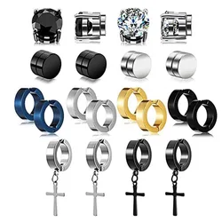 2pcs Punk Mens Strong Magnet Magnetic Ear Stud Set Non Piercing Earrings Fake Cross Earrings Gift For Boyfriend Lover Jewelry