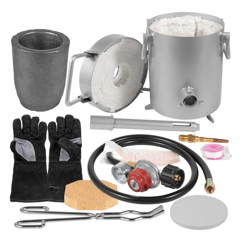 For Melting Gold Silver Copper Brass etc ,2700°F/1482°C 28LB Stainless Steel Propane Melting Furnace Kit - 12.8KG Capacity