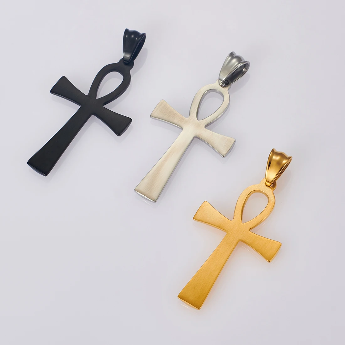 1Pc Vintage Polish Stainless Steel Ankh Cross Pendant Necklaces for Men Women Classic Simple Jewelry Gift Accessories