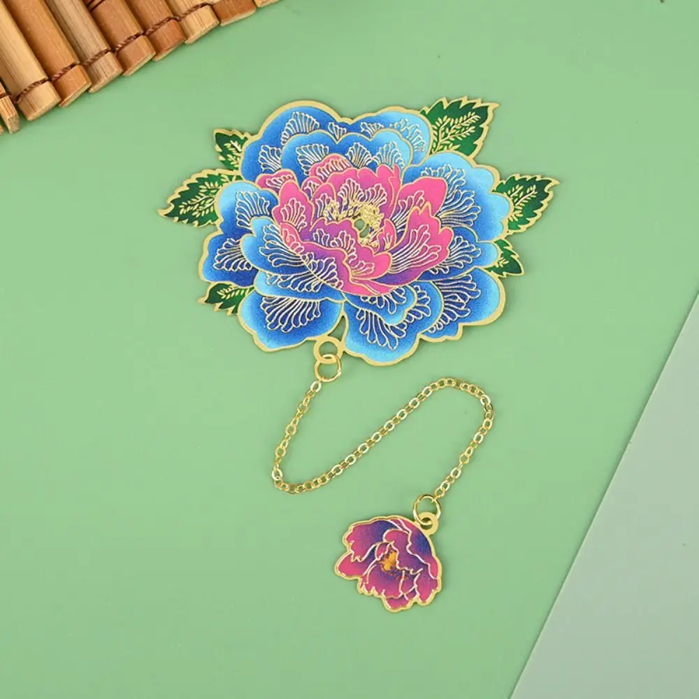 Creative Metal Flower Bookmark Peony Flower Tassels Metal Bookmark Hollowing Out Pendant Flower Hollow Bookmark Book Holder