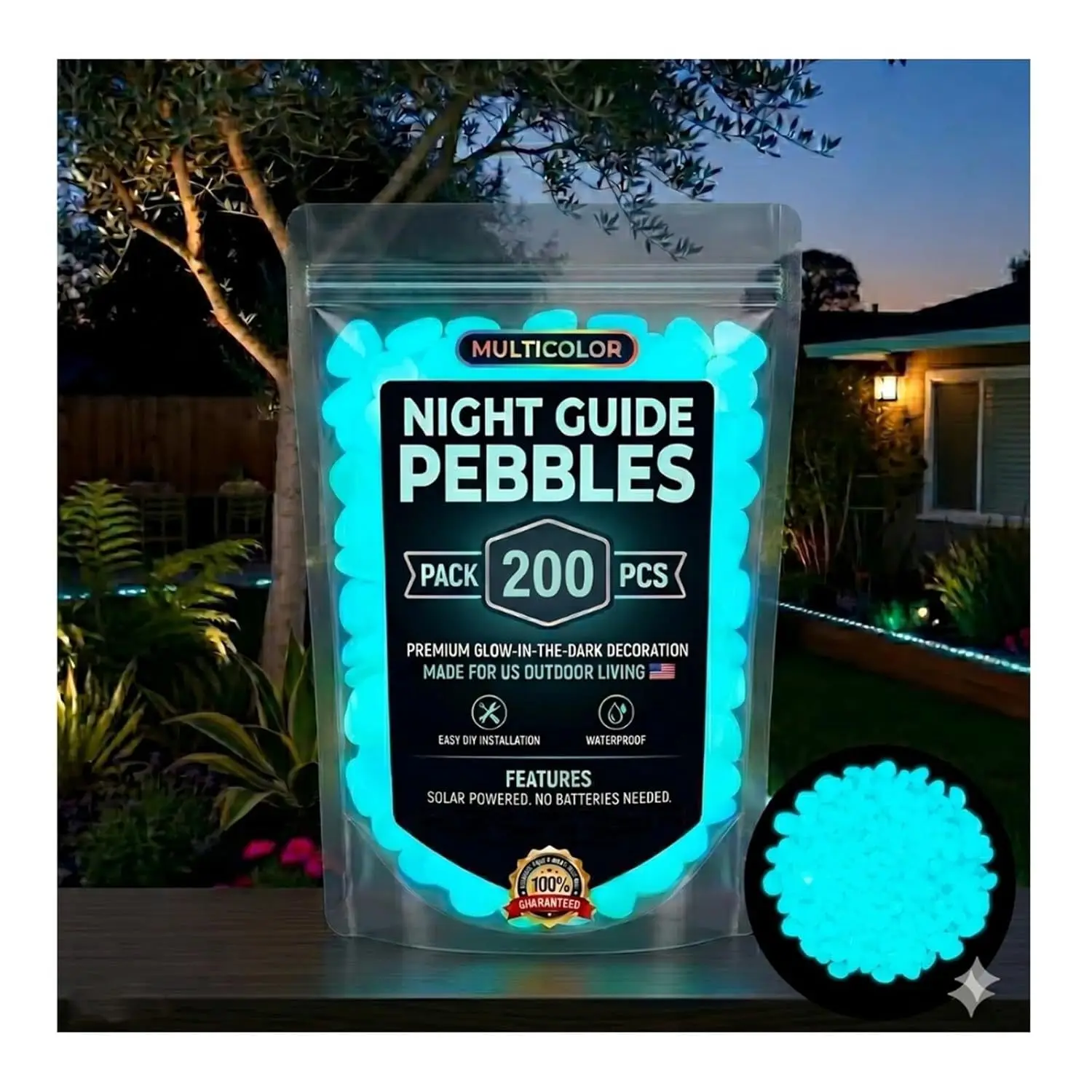 2026 200pcs Colorful Luminous Garden Stones, Outdoor Garden Luminous Guide Stones, Brilliant Luminous Horticultural Stones