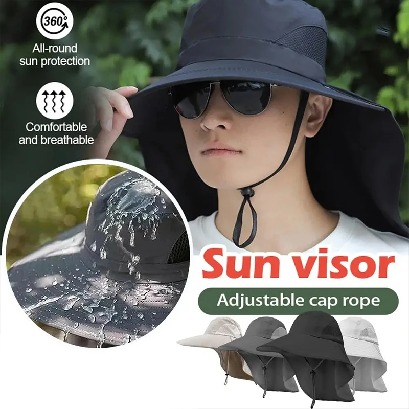 Wide Brim Sun Hat with Neck Flap New for men women Adjustable Outdoor 50+UPF Protection Safari Cap Hiking Fishing Breathable Hat