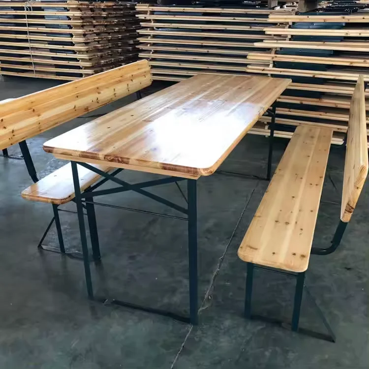 Europäische Festivals, 1,8 m großes dreiteiliges Set aus Holz, stabiler tragbarer Picknick-220-Holzgarten-Klapp-Biertisch mit Rückenlehne