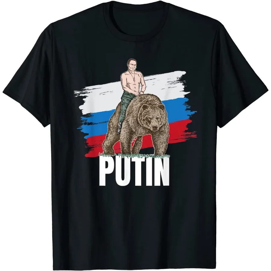 Putin on Bear Russia President Moscow Gift Men T-Shirt Short  Casual 100%  COTTON  O-Neck  Shirts