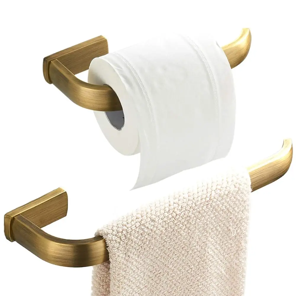 

2pc Bathroom Accessories Set - Towel Ring and Toilet Paper Holder Antique Brass Wall Mounted, Brushed Bronze