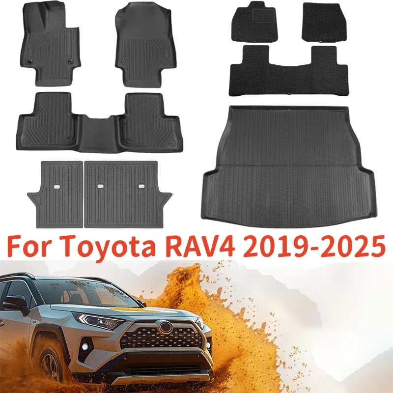

For Toyota Rav4 2019-2025 Hybrid & Gas TPE Floor Mats Trunk Mat, LHD & RHD All-Weather Waterproof Cargo Liner Backrest Mats