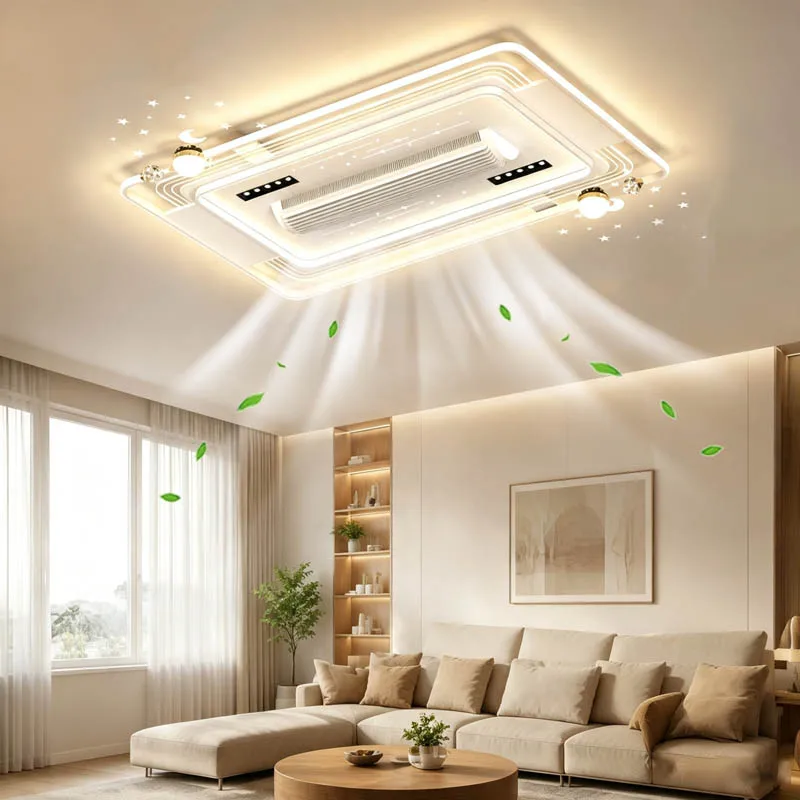 Ventilateur de plafond moderne sans pales, luminaire de salon minimaliste blanc en fer forgé, à intensité variable, pour la décoration intérieure, les chambres, les bureaux et les salles d'étude 1