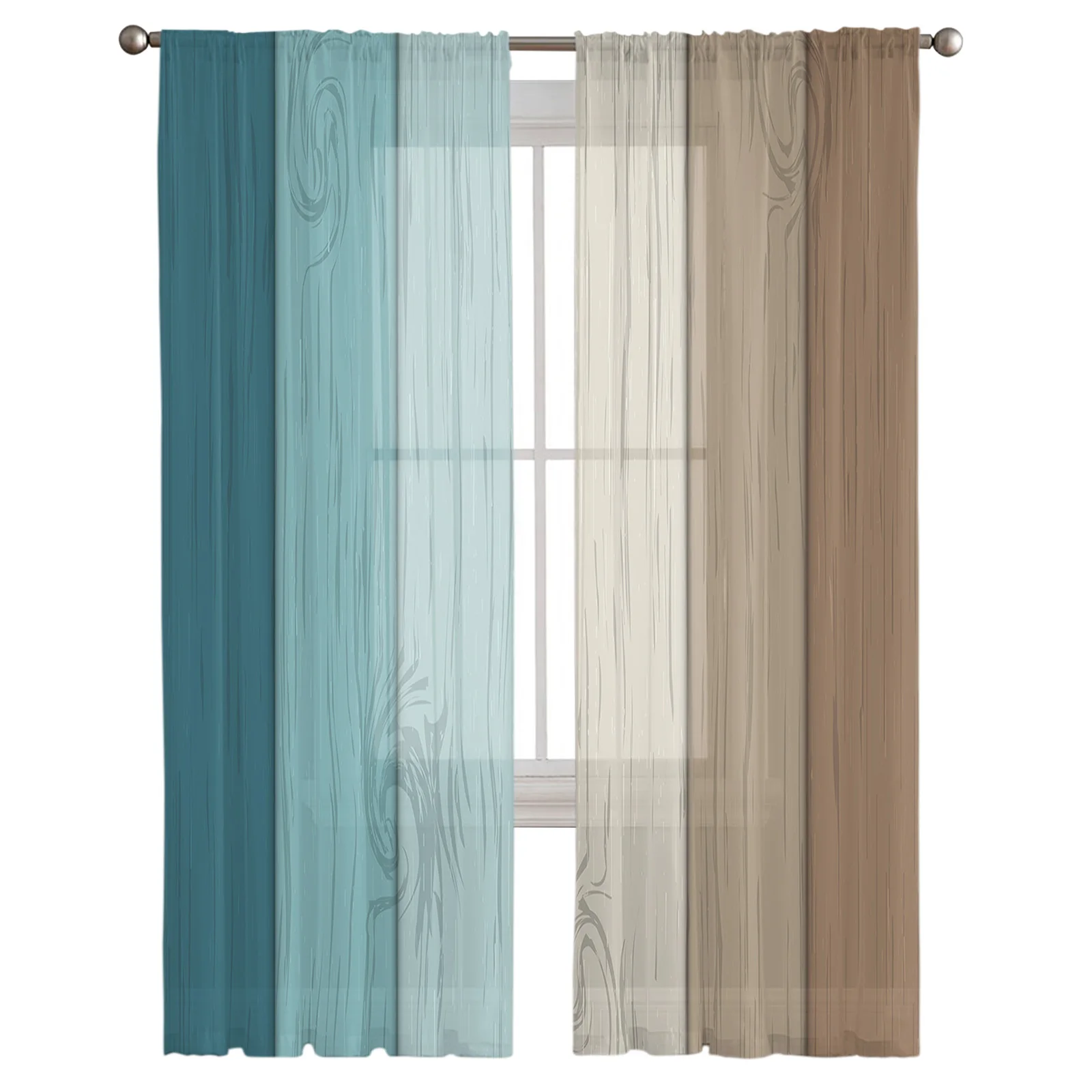 

Vintage Blue Green Gradient Wood Grain Country Farm Living Room Kitchen Chiffon Curtain Youth Bedroom Sheer Floor Curtain