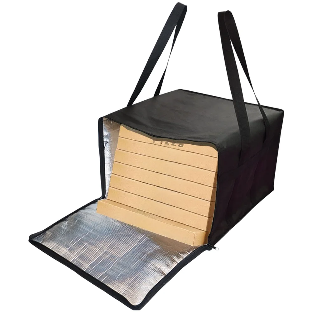 600D Oxford Pizza Carrier Bag with Double Layer Insulation for Hot and Cold Food 20x20x14 Inches Reusable Black Delivery Bag