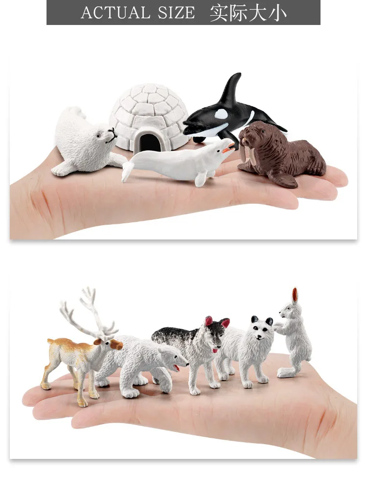 Realistische Eisbärtiere Modellfiguren Spielzeug Arktische Tierfiguren Eisbär Rentier Siegel Wolf Kaninchen Polarfuchs Iglu 10 Stück – Detail 4