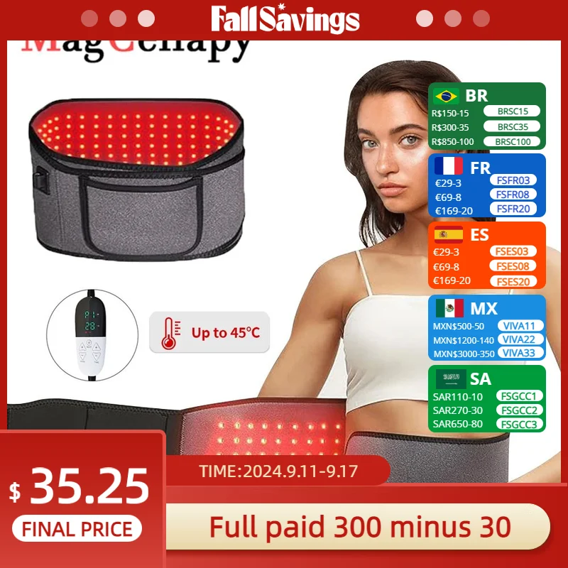 

LED Far-Infrared Therapy Massage Belt Red Light Therapy Waist And Back Warm Palace Therapy Promotes Blood Circulation 660nm850nm