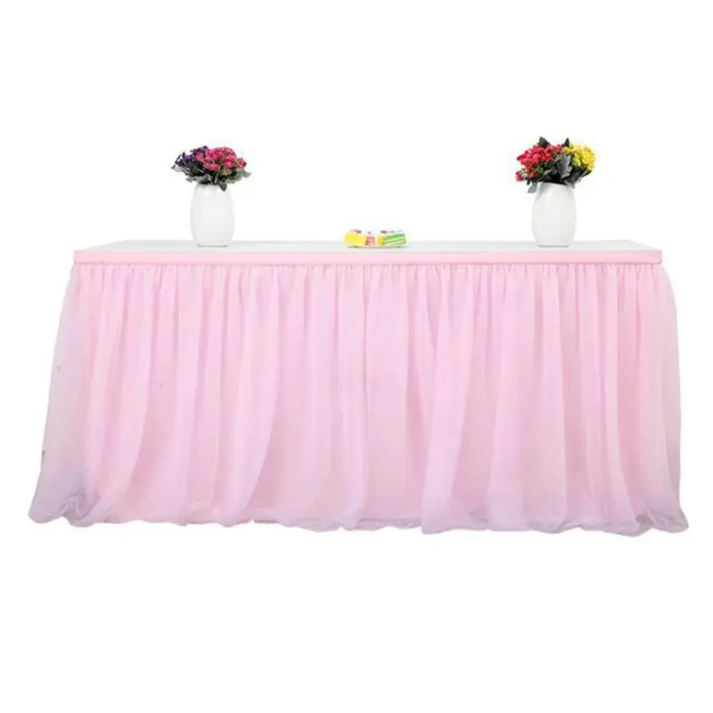 A78I Tulle Table Skirt Table Cover Pink Birthday Wedding Decor Table Cloth Cake Dessert Arrangement (4Ft)
