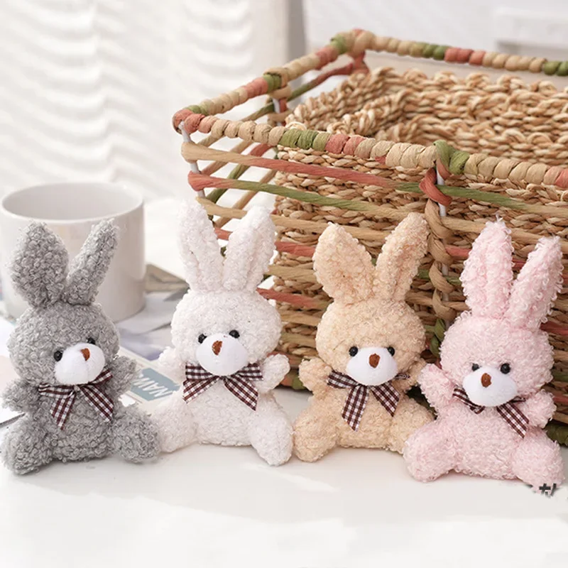 12cm Soft Stuffed Rabbit Plush Toys Mini Bow-tie Sitting Bunny Dolls Small Gift for Party Wedding Keychain Pendant Teddy Doll