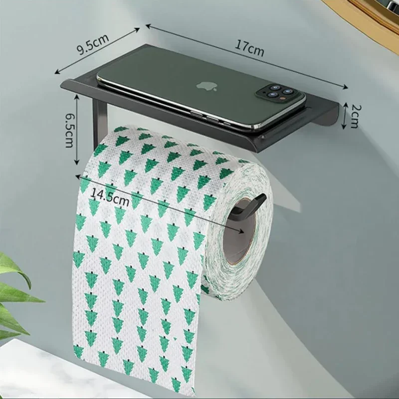 Aluminum Alloy Toilet Paper Holder Shelf With Tray Bathroom Accessories Kitchen Wall Hanging Punch-Free Toilet Paper Roll Holder