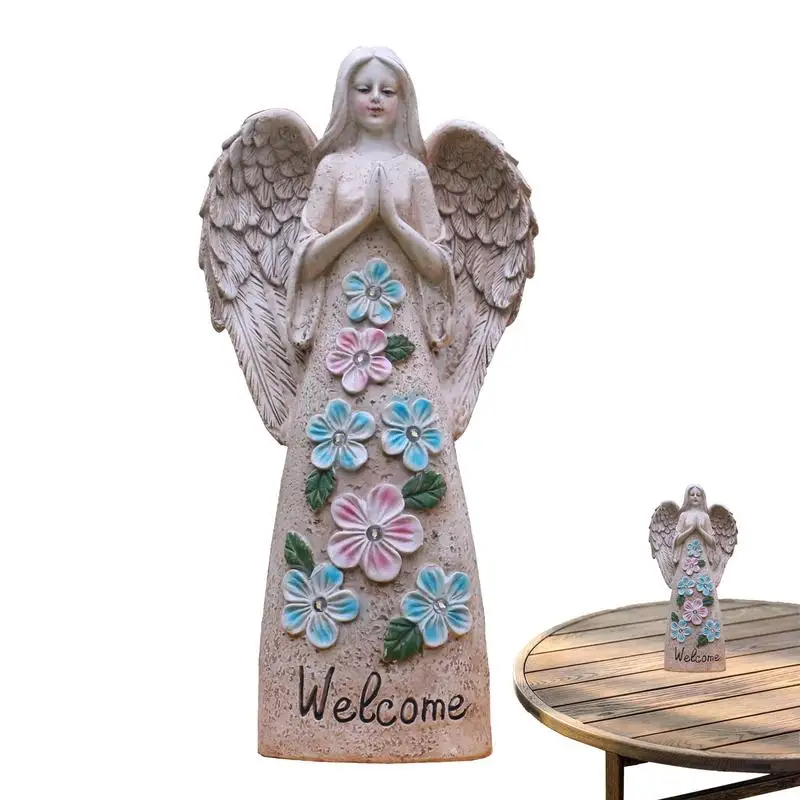 

Solar Angels For Outside Garden Resin Praying Angel Statues For Garden Light Up Flower Skirt Waterproof Religious Garden Decor