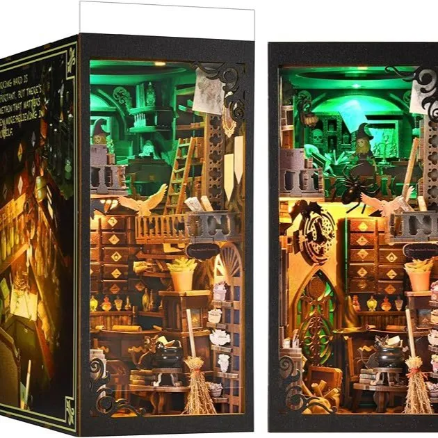 Magischer Apotheker erkunden DIY-Hütte, Buchständer, Montage, kleines Haus, Bausteine, dreidimensionales 3D-Puzzle, Modellhaus, Geschenk