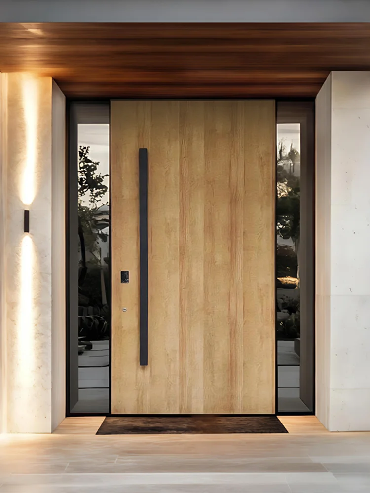 Custom 2026 New Wood Grain Style Entrance Door Parent-Child Security Door With Antique Glass Cast Aluminum Door
