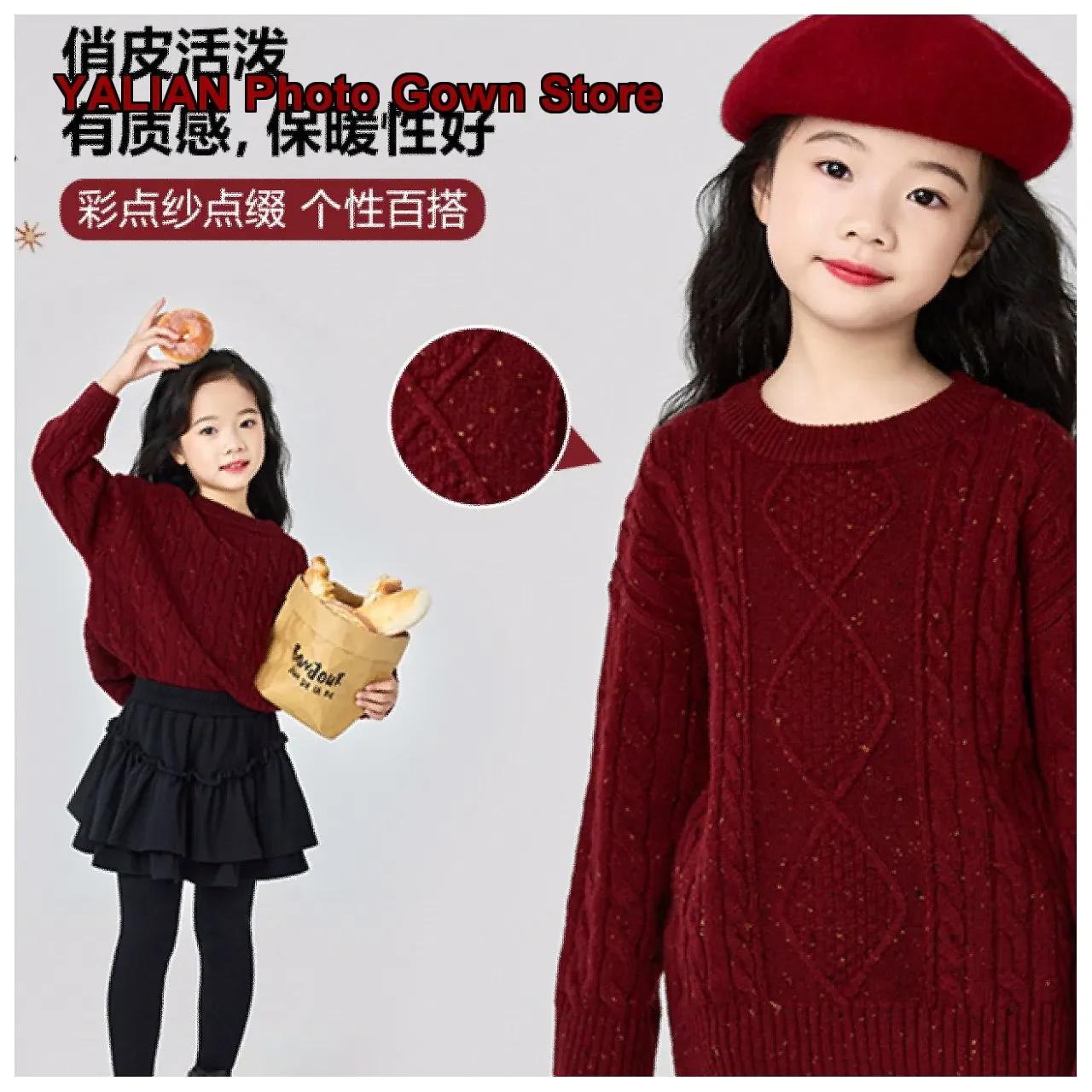 Girls Autumn Winter 2026 New Year Knit Top for Baby Girls Thick Warm Sweater Kids