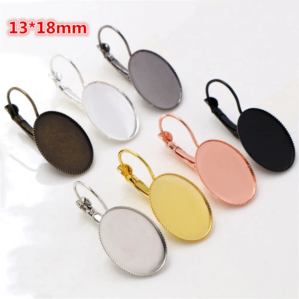 13X18 Mm 10 Stks/partijen 7 Kleuren Plated Franse Lever Terug Oorbellen Blank/Base, fit 13X18 Mm Ovaal Glas Cabochons