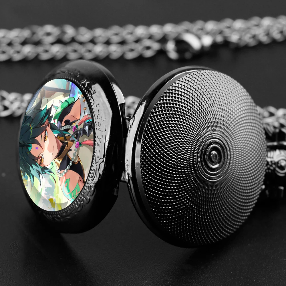 Glass Dome Quartz Pocket Watch With Durable Chain Arabic Numeral Dial Halloween Gifts for Men Women Kids