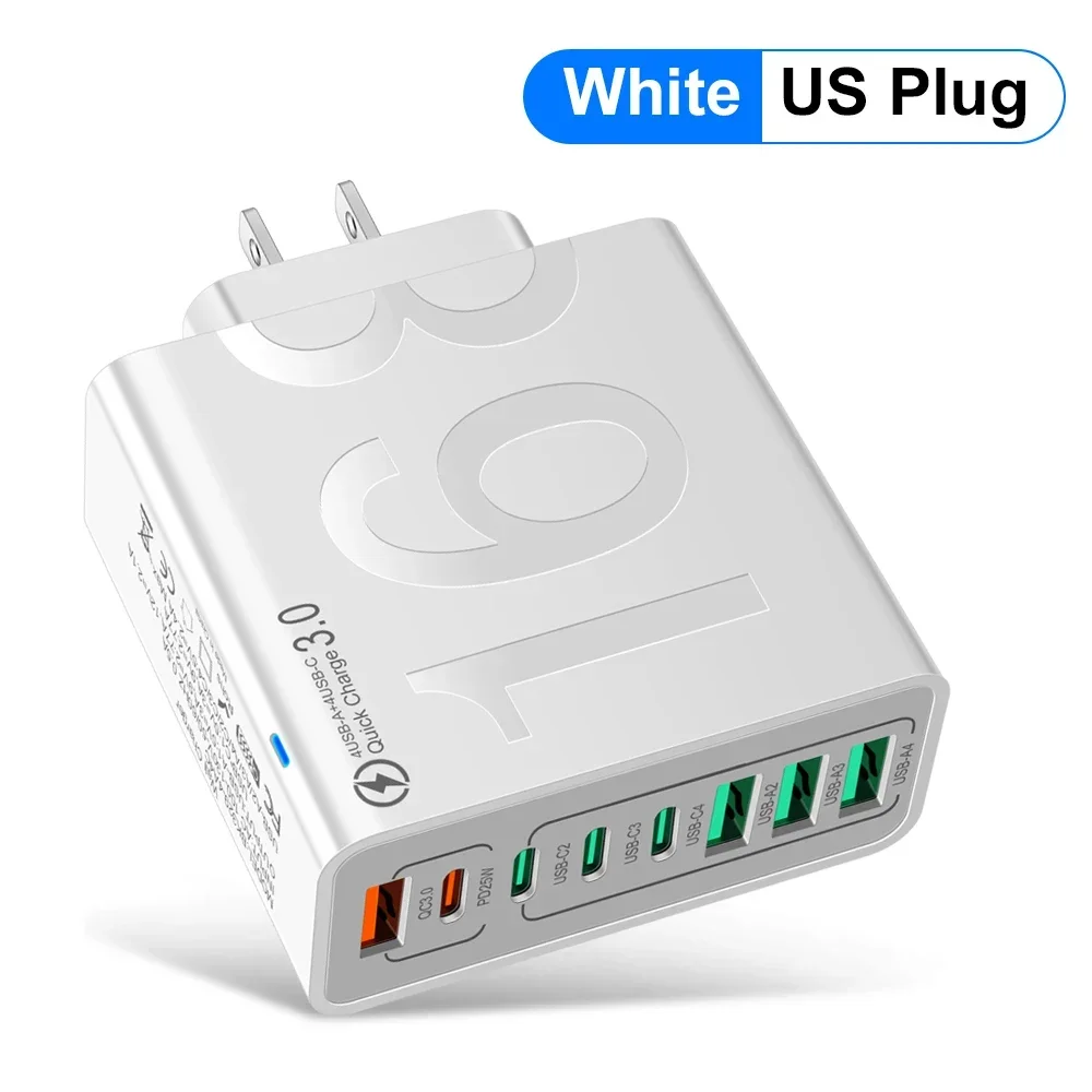 USB-C-Ladegerät, mehrere 8 Anschlüsse, Typ C, hohe Geschwindigkeit, schnelles Schnellladen, PD-Handy-Wandadapter für iPhone 16, Xiaomi, Huawei
