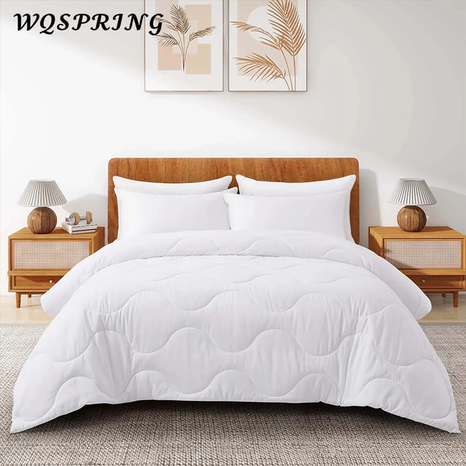 WQSPRING White Bamboo fiber Quilt Hotel Comforter Duvet Insert Four Seasons Quilt Antibacterial Soft Warm Breathable Bedding