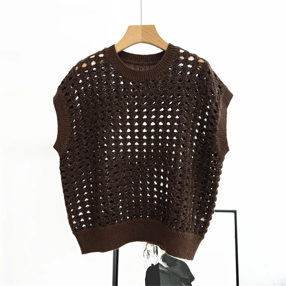 25 ใหม่เสื้อแขนกุดคอกลมกลวงเลื่อมถักเสื้อกั๊กผู้หญิง