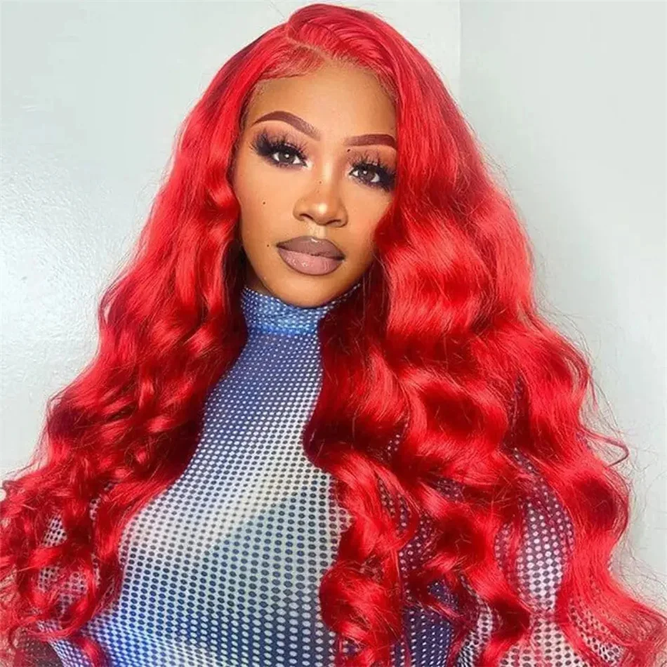

13X4 Прозрачный парик из натуральных волос на кружеве Hot Red Body Wave HD Lace Wig 13X6 Человеческие волосы предварительно выщипанные бордовый красный парик для женщин