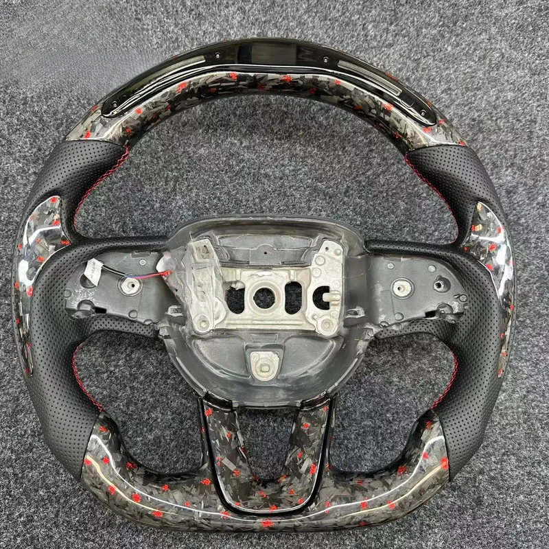 For Dodge Challenger Modified LED Forged Reflective Carbon Fiber Steering Wheel With Steering Wheel Horn Cover