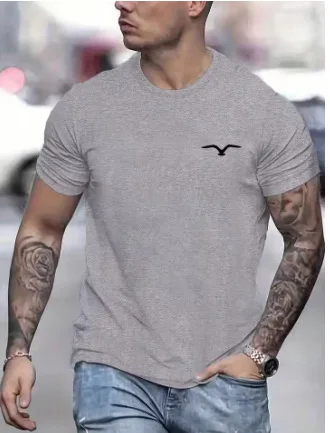 Herren-T-Shirt aus 100 % Baumwolle, locker geschnitten, bequem, mit Vogelmotiv, schmal geschnitten, lässig, sportlich, Rundhalsausschnitt, kurzärmelig, Sommeroberteil – Detail 3