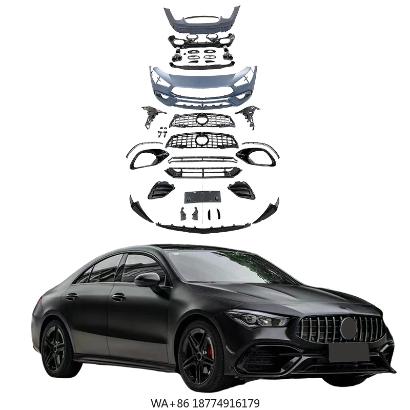 

Лучшая цена, автоаксессуары, боковая юбка, хвостовая решетка для CLA WI18 (модель 20-21) AMG45, комплект кузова, передний и задний бампер