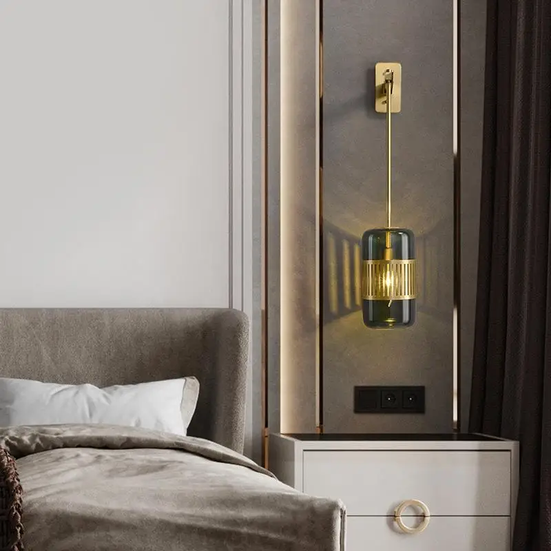 Living room bedroom background wall model room retro decoration all copper lamp simple post-modern personality hotel light luxur