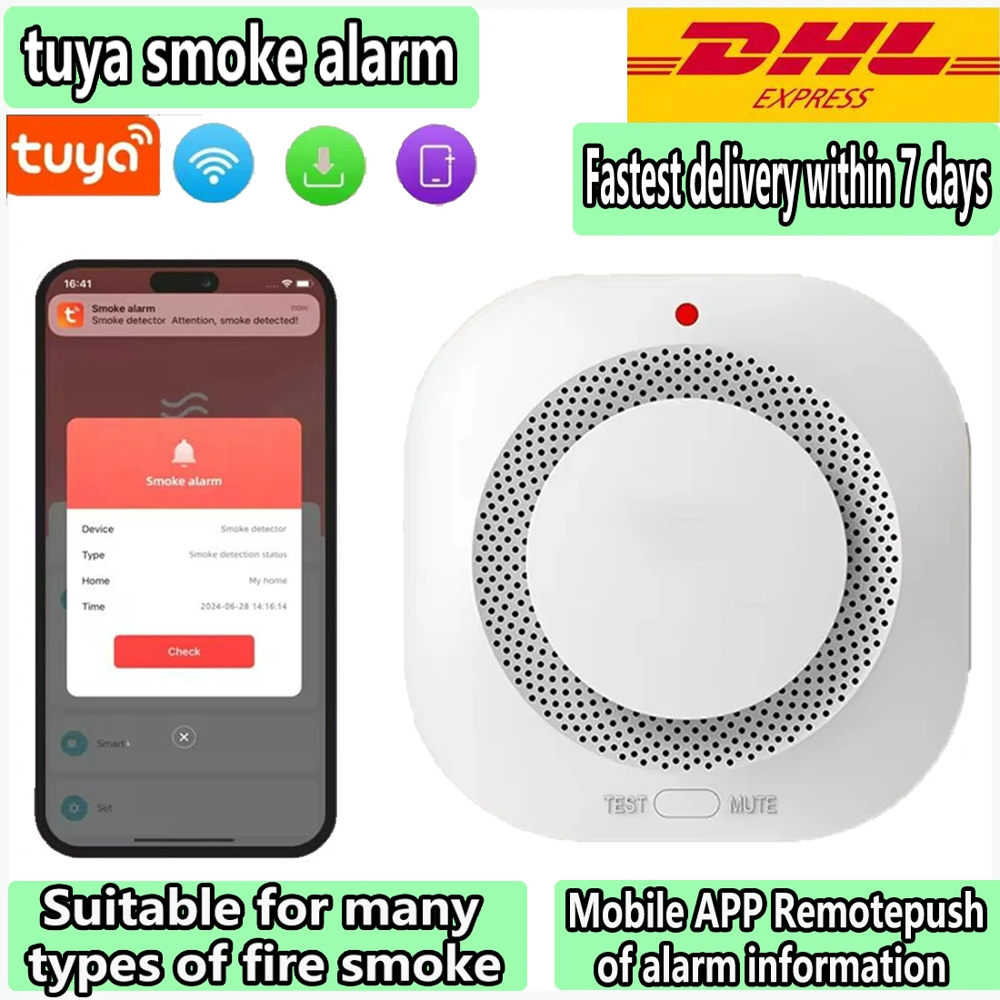 PGST Tuya WiFi Smoke Detector For Home Fire Detector App Control Tuya Smart Smoke Room Fire Alarm Home Security System