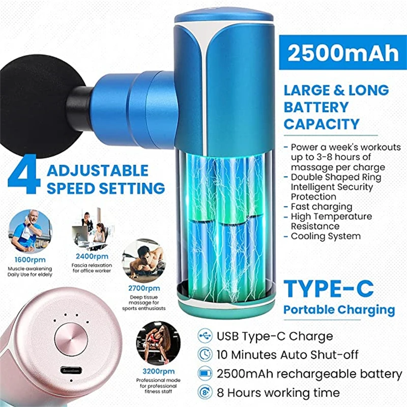 Arma portátil do massager do músculo da percussão para o alívio da dor super silencioso mini handheld massageadores elétricos para o tecido profundo dos músculos