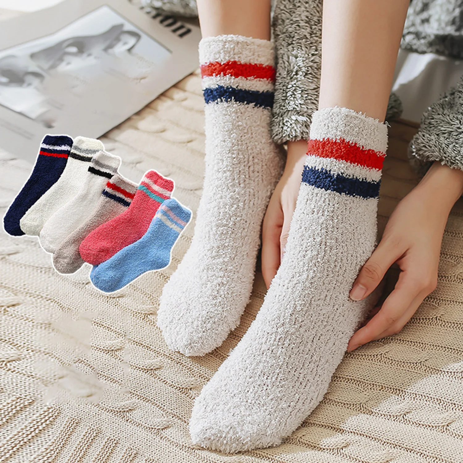 Thickened Coral Velvet Socks Women's Solid Color Indoor Floor Stocking Winter Plush Warm Socks Cold-proof Anti Slip Sock Hosiery