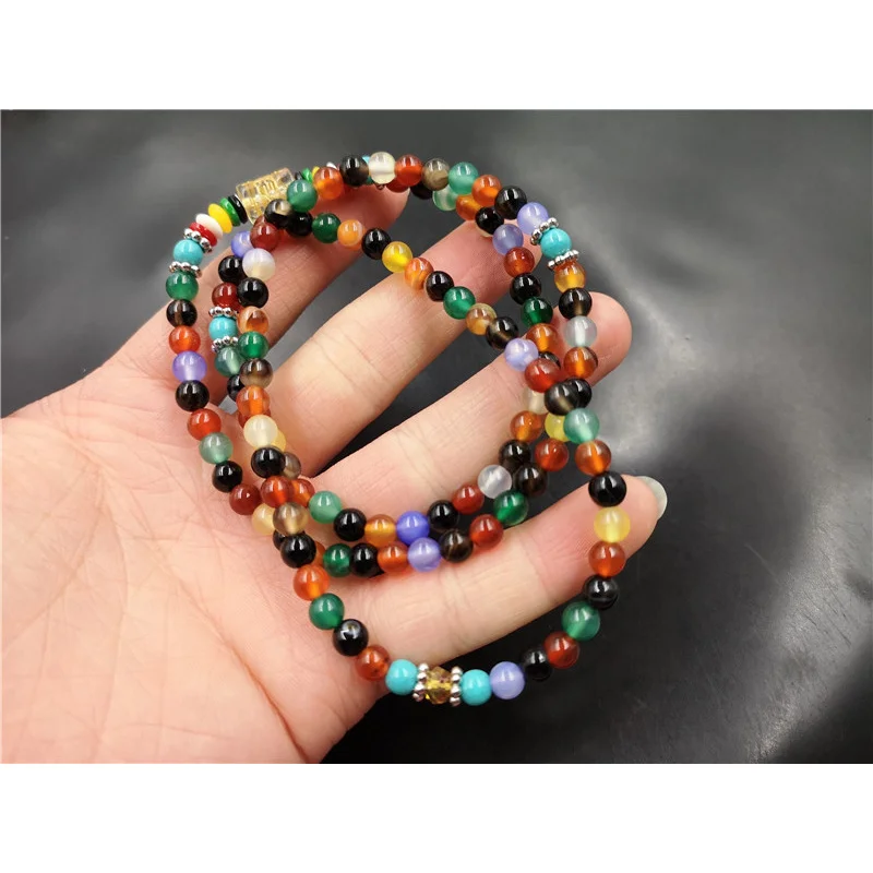 6mm 108 Ball Can Be Wrapped Colorful Agate Bracelet