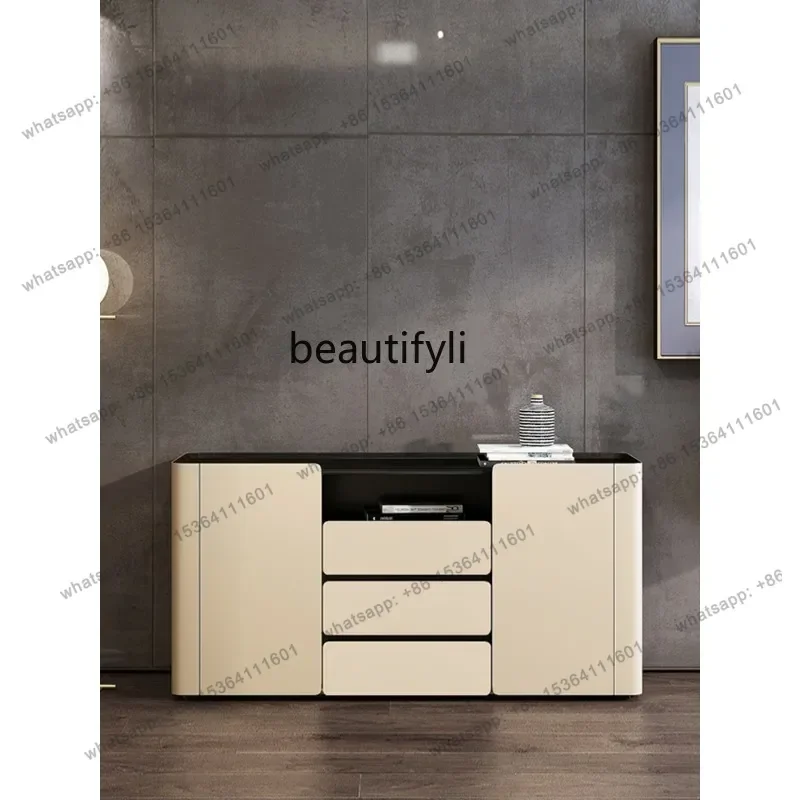 Modern Minimalist Solid Wood Sideboard Saddle Hard Leather Storage Hallway Wine Cabinet Tea Cupboard drawer furniture