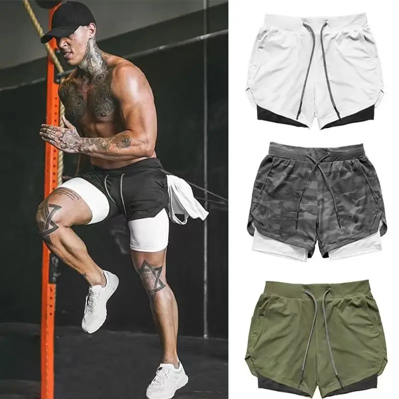 

2025 Summer New Men Sports Shorts Double layer Quick drying Outdoor Fitness Training Basketball Breathable Comfortable Shorts