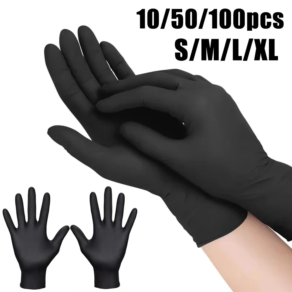 

100/50/10 шт., нитриловые черные перчатки для татуировки, одноразовые водонепроницаемые защитные перчатки для татуировки, кухонные аксессуары для чистки татуировок