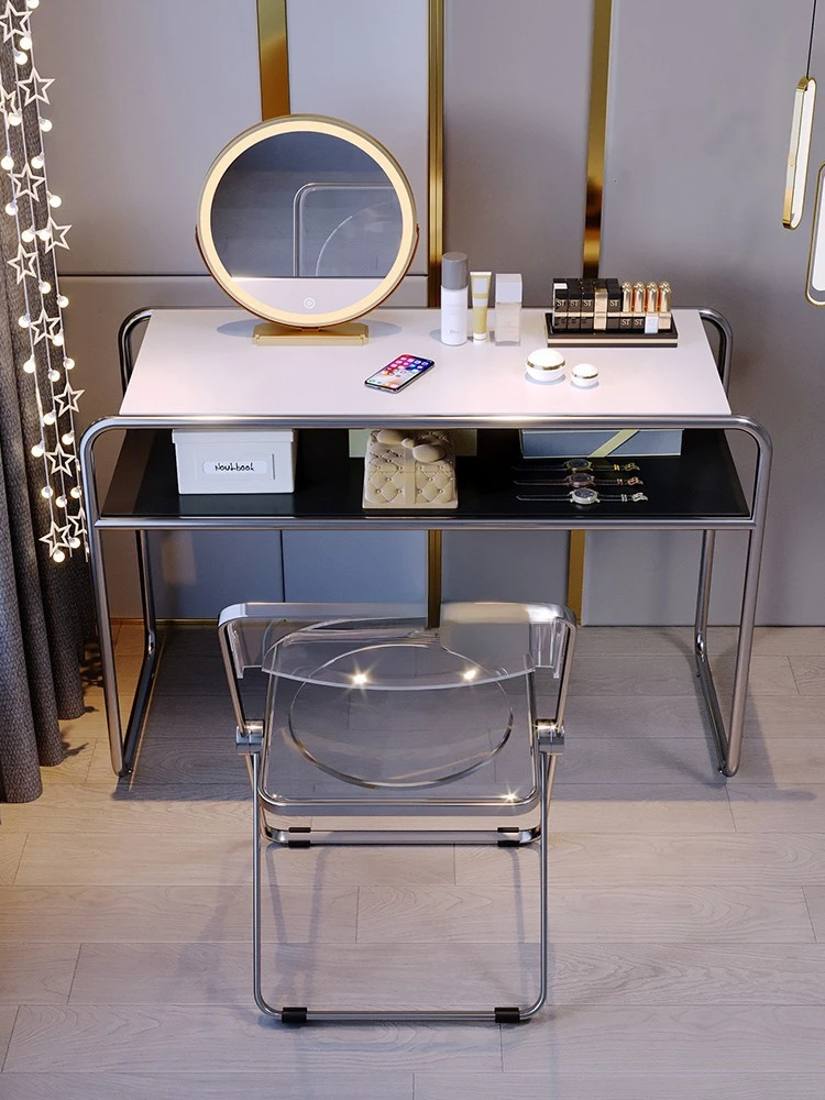 Stainless Steel Makeup Table Glass Desk Light Luxury Dressing Table Modern Desk