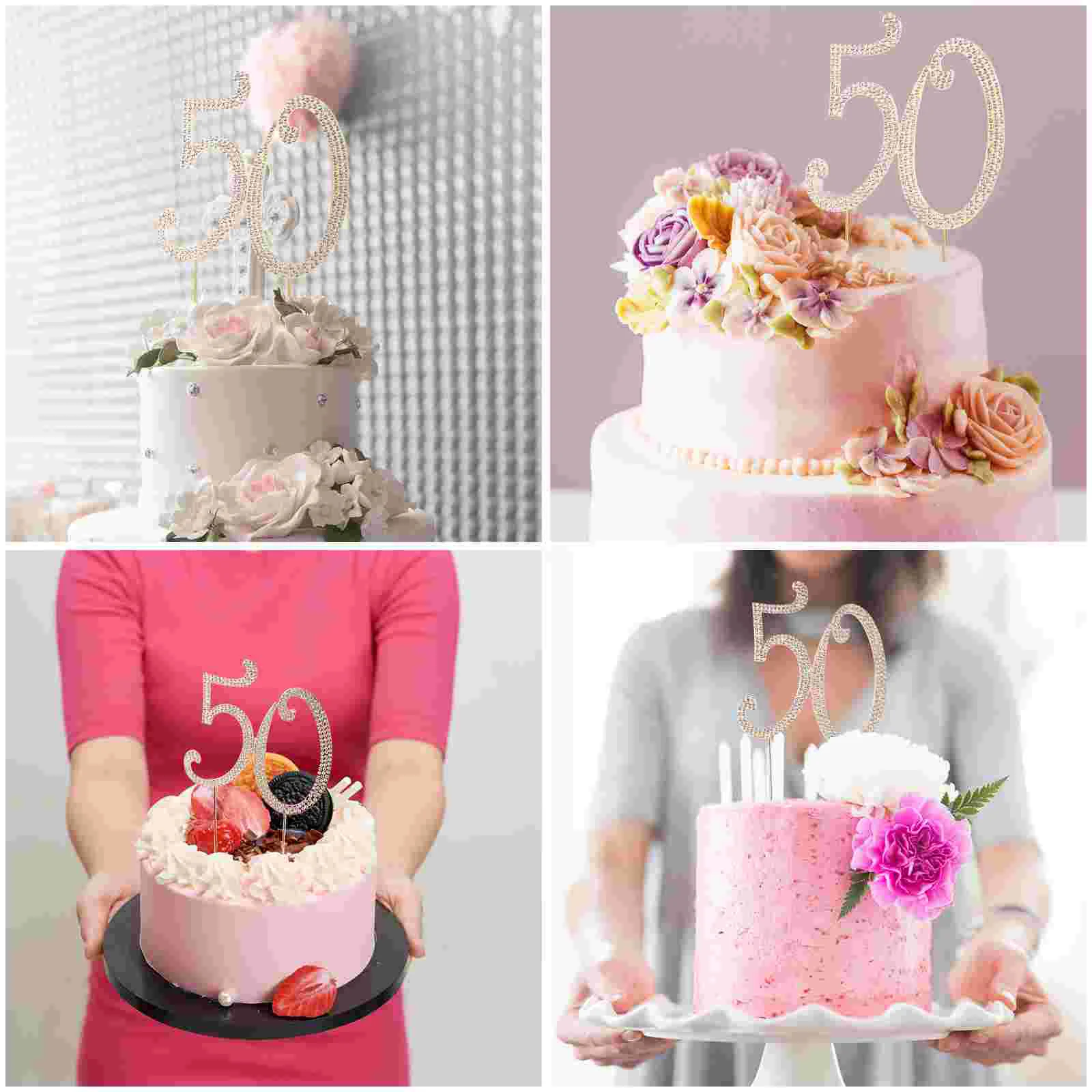 

Cake Decoration for 50th Birthday Crystal Design Topper Number Cupcake Bling Rhinestone Cakes