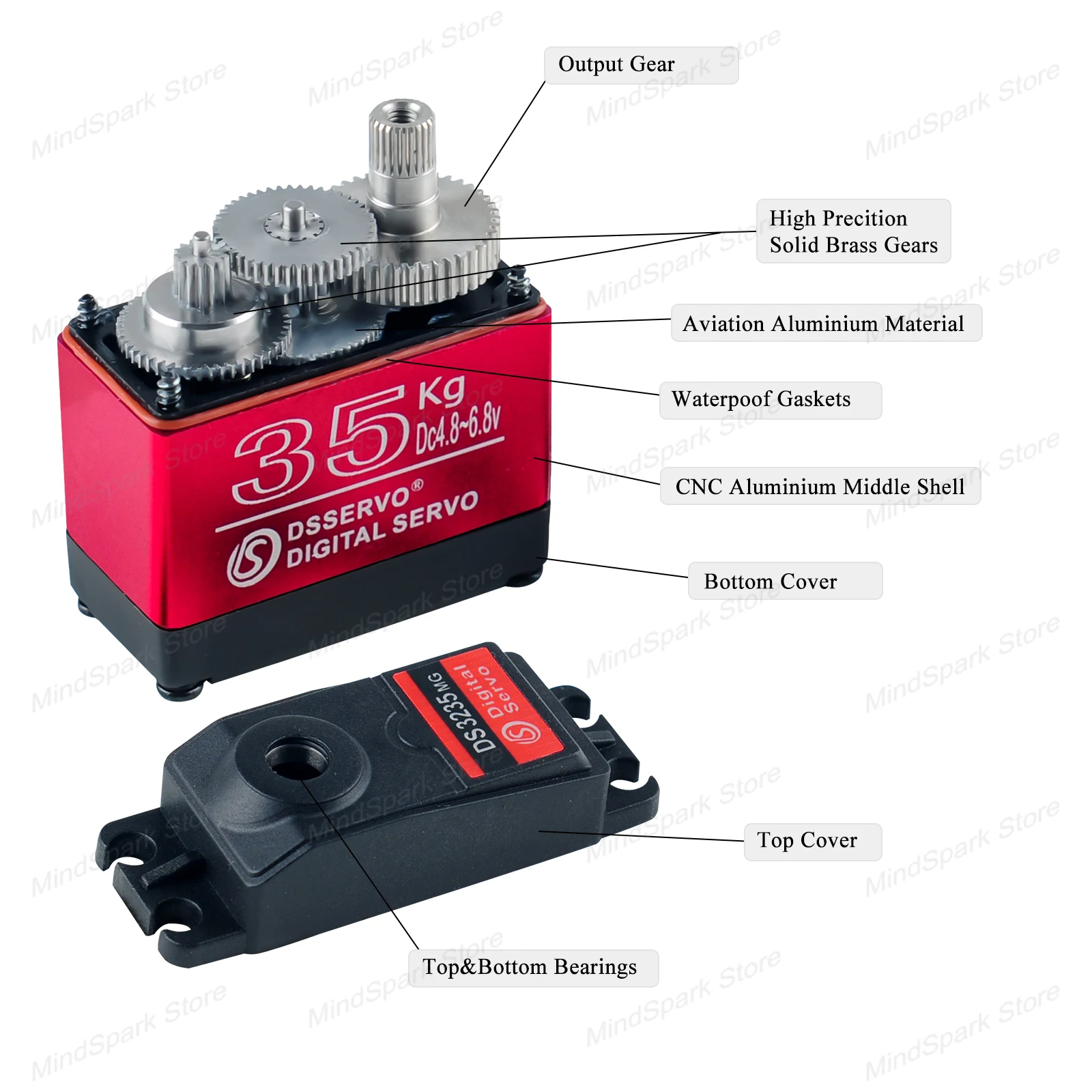 Digital Servo 35KG Steel Gear Iron Core Motor 180/270 Degree Controllable Angle Servos for DIY RC Car Robot Helicopter Drone Toy