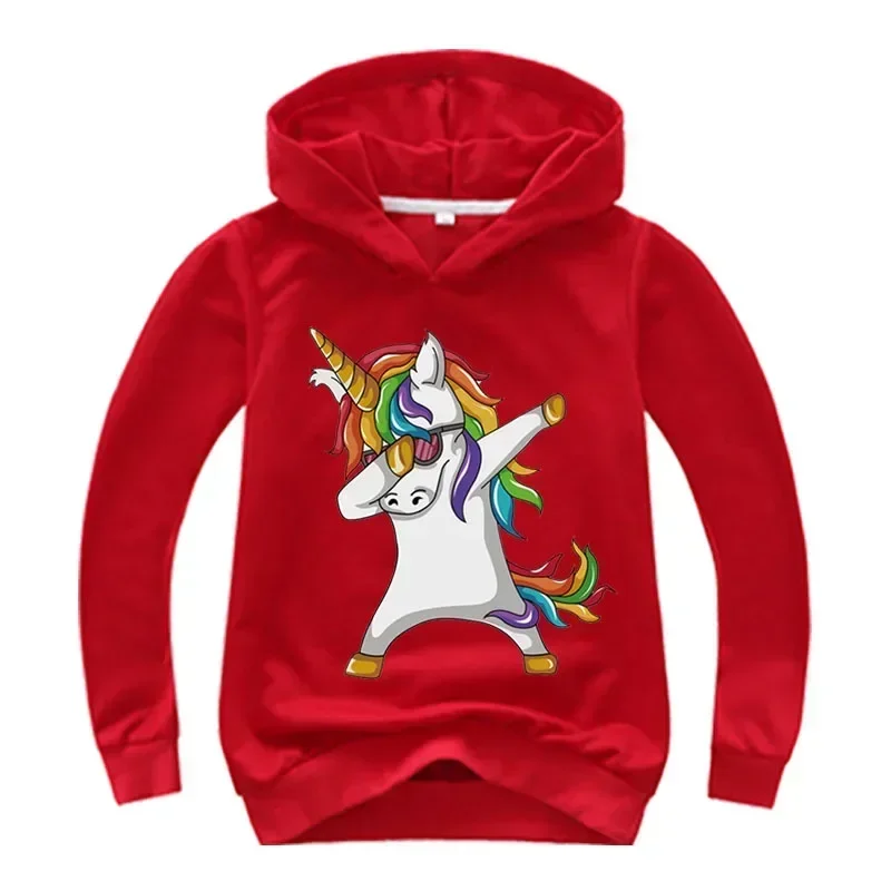 Children Clothing Coat Unicorn Cartoon Hoodie Boys Girls Tops Toddler 3-12 Year Printing Hoodie Spring Black Red Sweatshirr