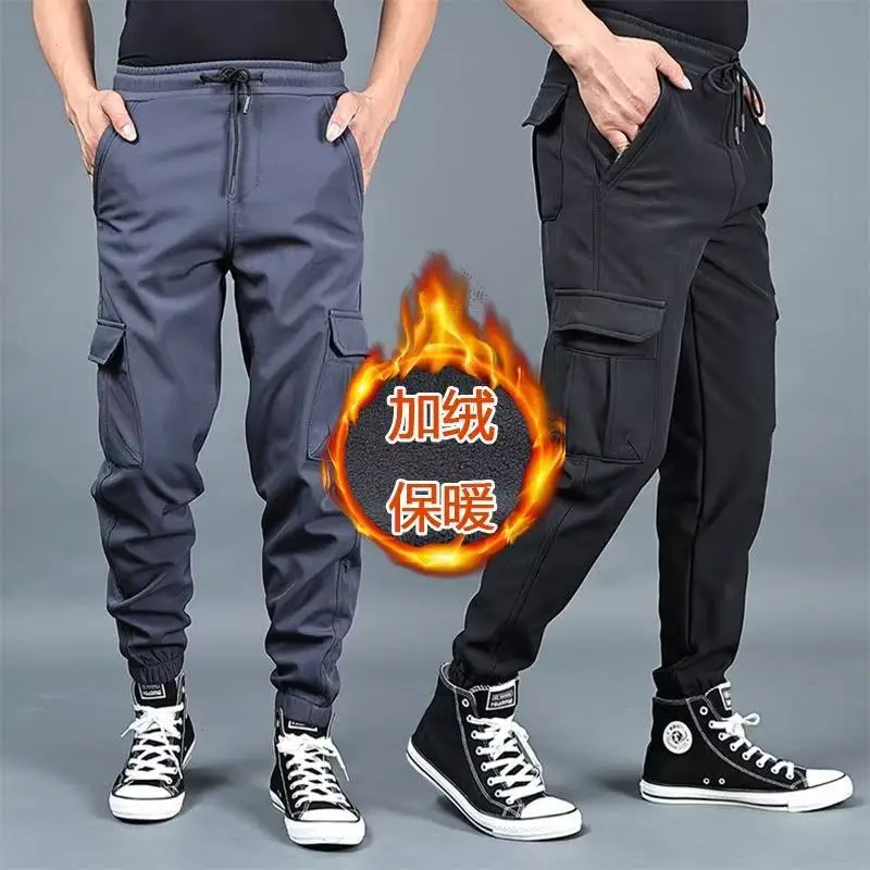 2024 Winter New Men's Windproof and Waterproof Outdoor Work Pants with Velvet and Warmth Multi Pocket Casual Pants