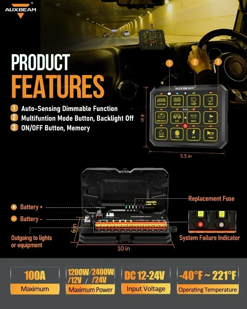 12 Gangs RGB Switch Panel bluetooth APP Remote Control Universal Electronic Power On-Off Relay System For Boats Cars AC1200