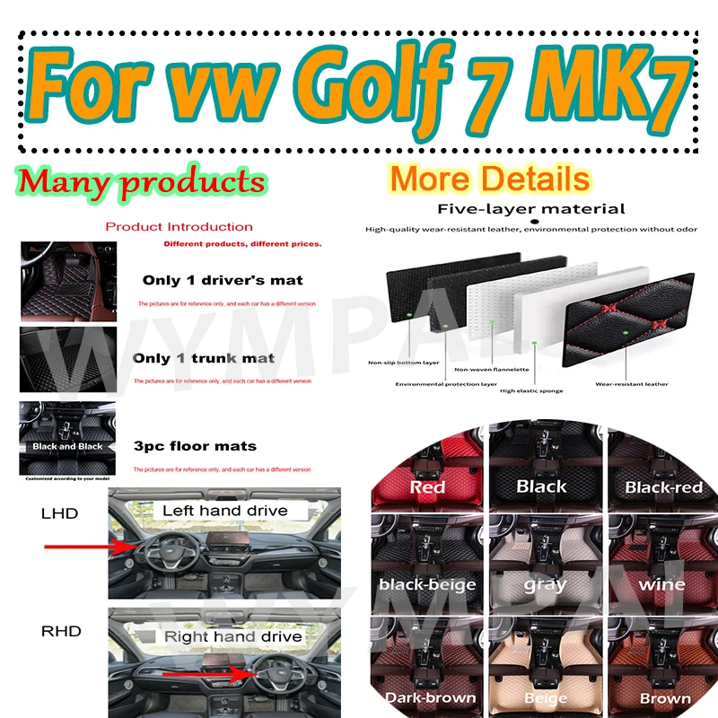 

Роскошные внутренние автомобильные коврики для VW Golf 7 MK7 2020 2019 2018 2017 2016 2015 2014 2013, автостайлинг, защитные чехлы, ковры