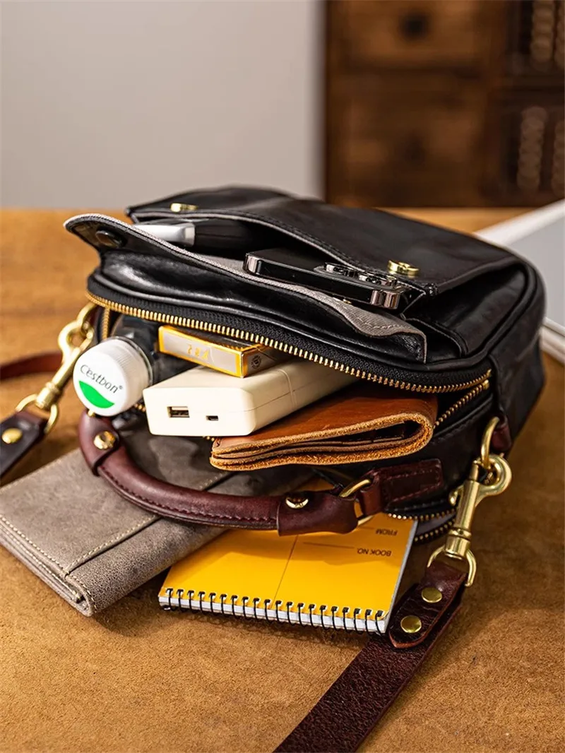 Organizer designer genuine leather men's handbag outdoor casual daily luxury handmade real cowhide shoulder crossbody bag